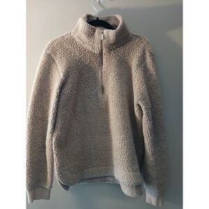 Calvin Klein Sherpa Fleece Half Zip Pullover Cozy Tan Women's M
